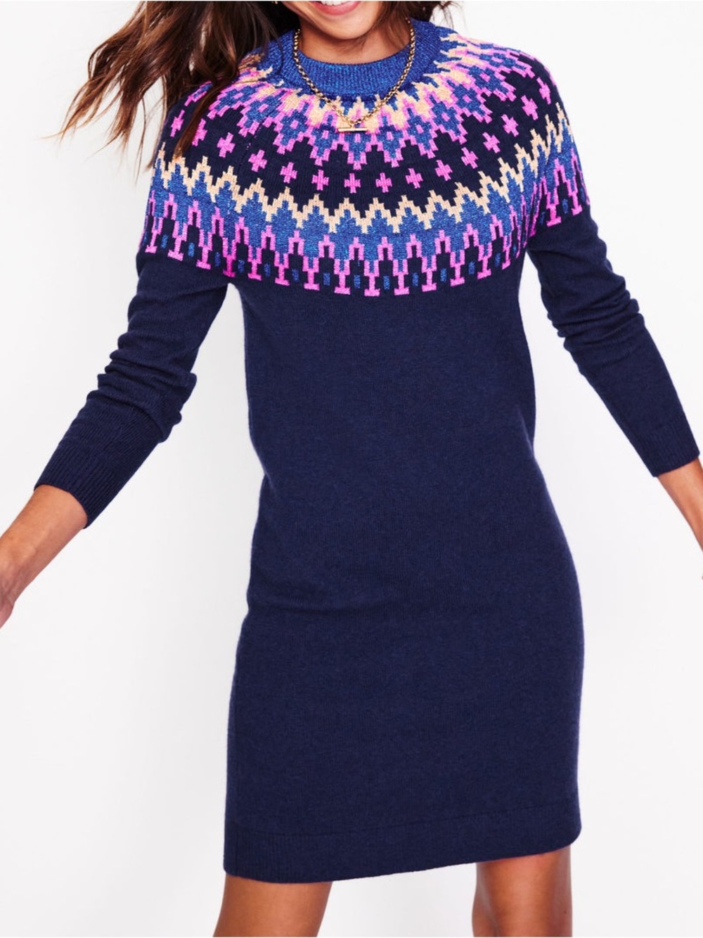NWT Boden Eleanor Fair Isle Dress in Navy - Picture 4 of 13